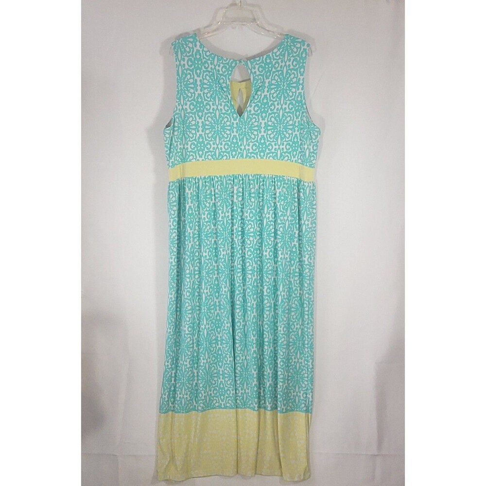 Ruby Rd Woman Sleeveless Mint Green Geometric Maxi Dress Beaded V-Neck Plus 1X - Picture 7 of 8